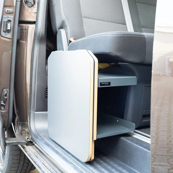 TableBox storage space with folding table for VW T5 / T6 / T6.1 Multivan & Beach from SpaceCamper Modular