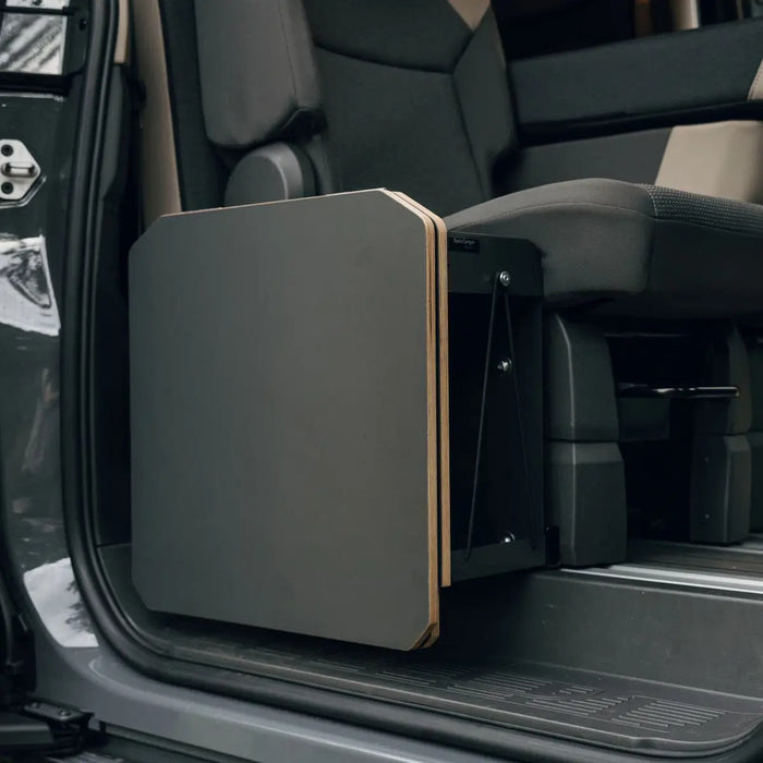 TableBox storage space with folding table for VW T7 Multivan from SpaceCamper Modular