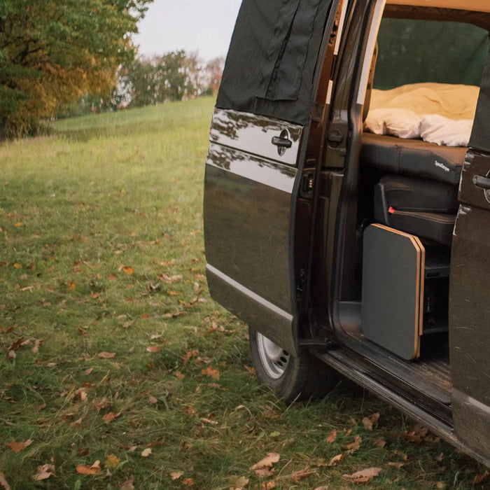 TableBox storage space with folding table for VW T5 / T6 / T6.1 Multivan & Beach from SpaceCamper Modular