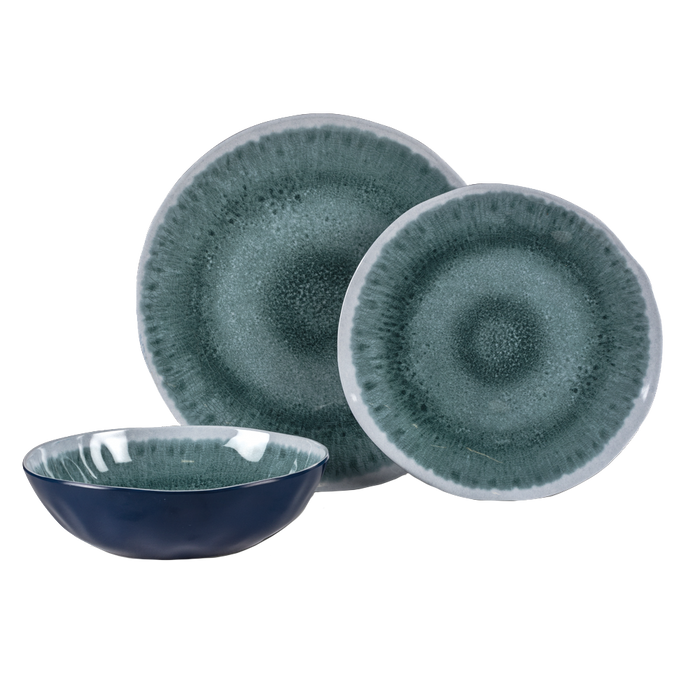 Geschirr-Set (blau-grün) für 4 Personen (12-teilig)