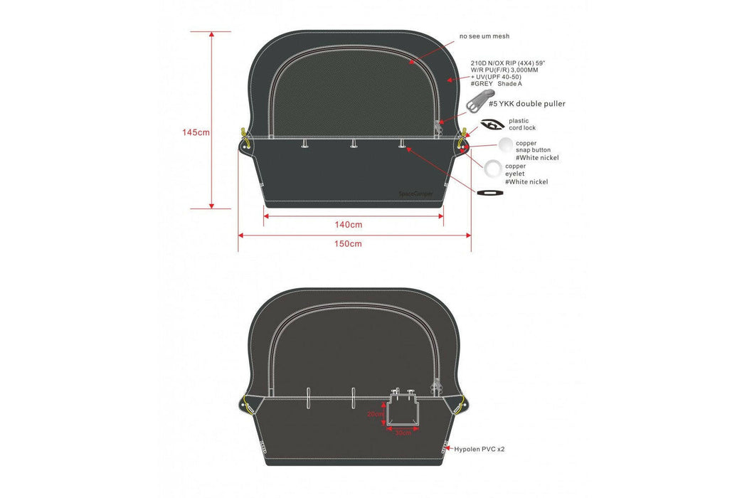 Moustiquaire grise de hayon arrière avec ouverture centrale par fermeture  éclair T5 4/2003-8/2015 – T6 9/2015